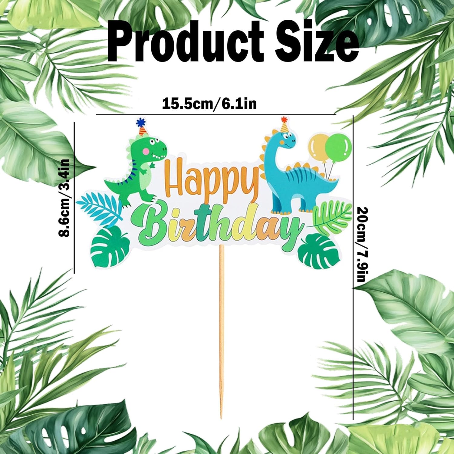 1 PCS Dinosaur Cake Topper, Dinosaur Birthday Cake Decor with Tropical Palm Leaves, Perfect for Dinosaur Themed Party Supplies
