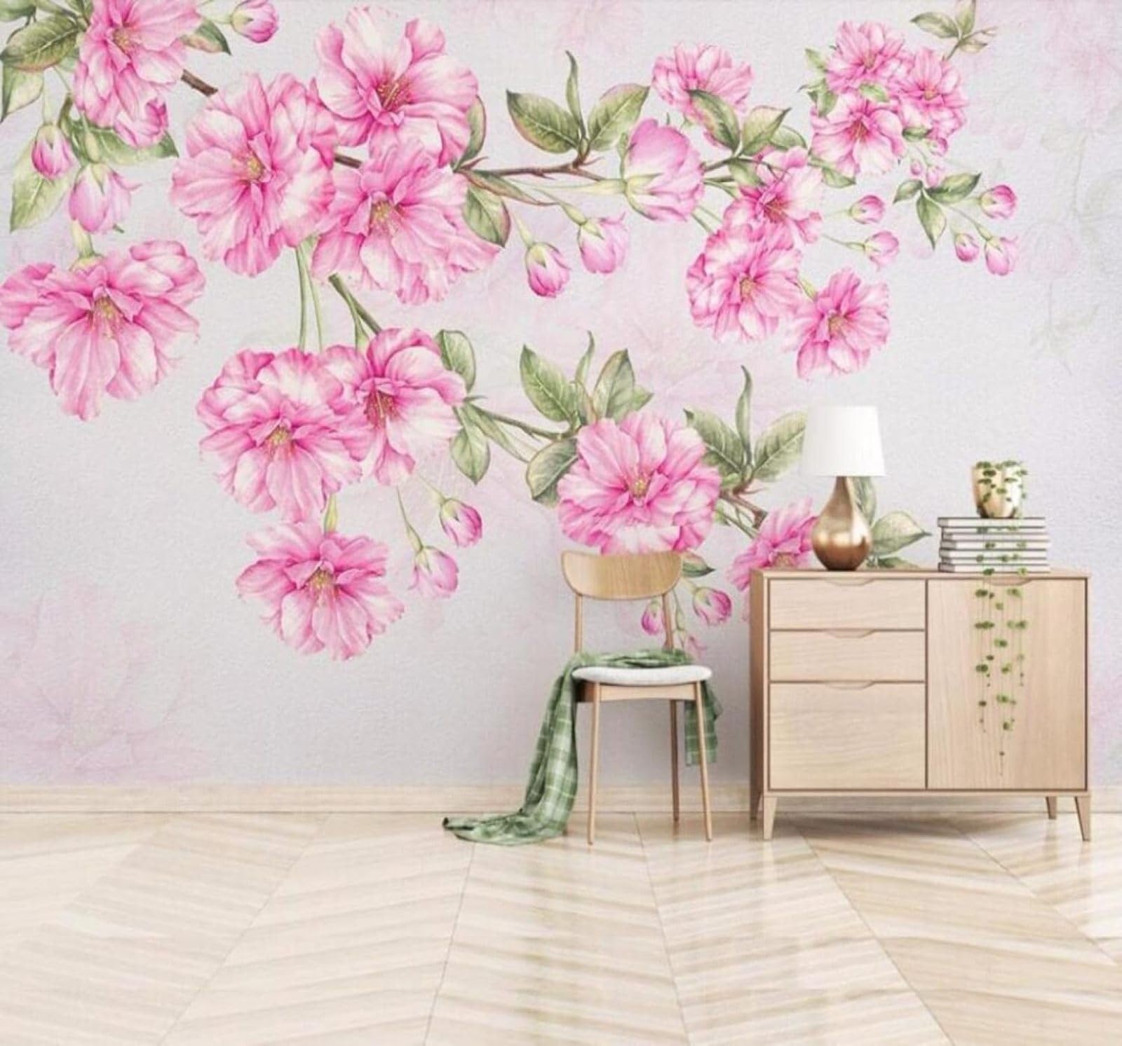 XLMING Beautiful Watercolour Hand Drawn Pink Cherry Blossoms 3D Wallpaper Luxury Home Dining Decor Paste Sofa Living Room The Wall for Bedroom Mural-400cm×280cm