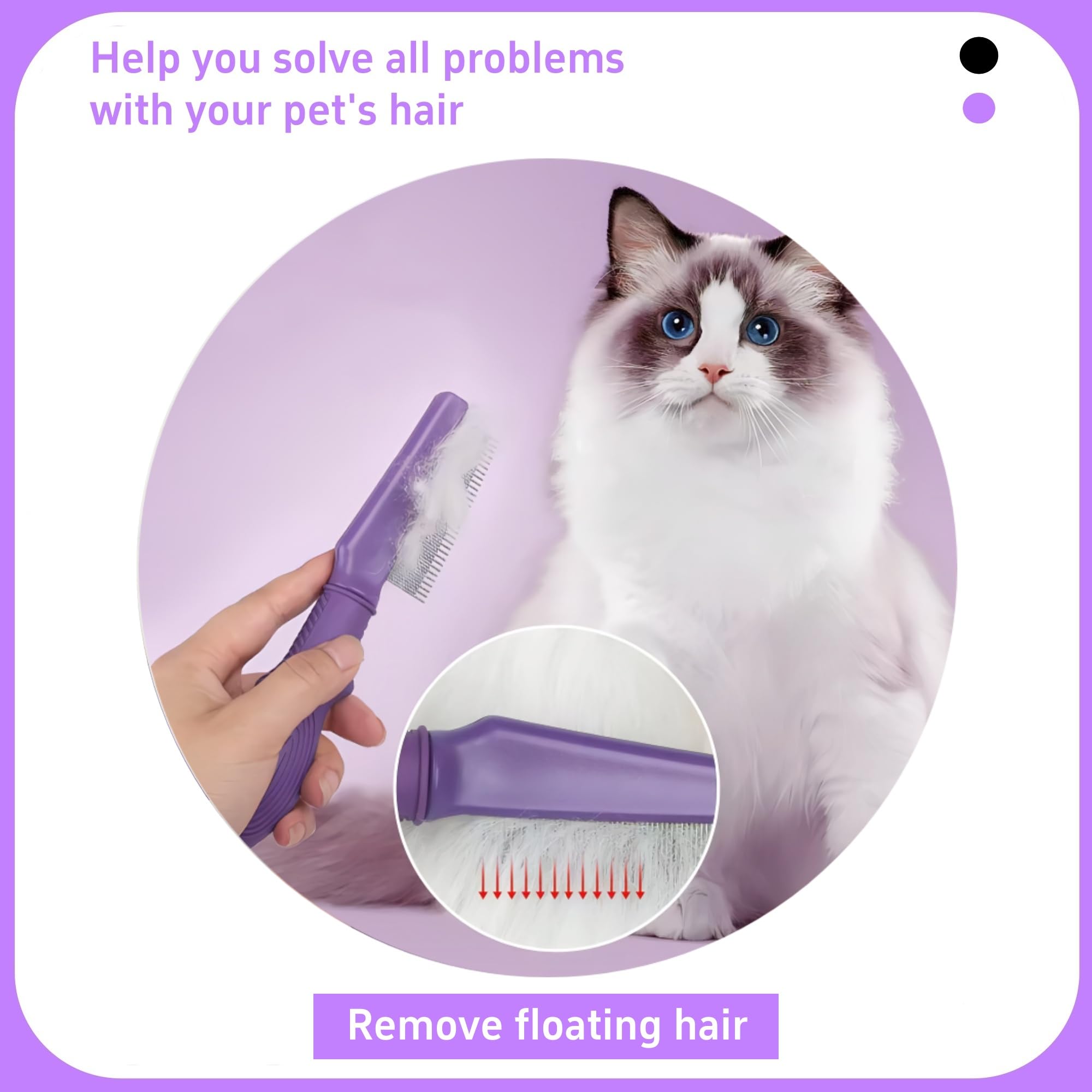 Haustierkamm für Hunde und Katzen, mit langen und kurzen Edelstahl-Metallzähnen für Haarausfall und Verfilzungen, rutschfester und antistatischer Gummigriff, sicherer und sanfter Fellpflegekamm