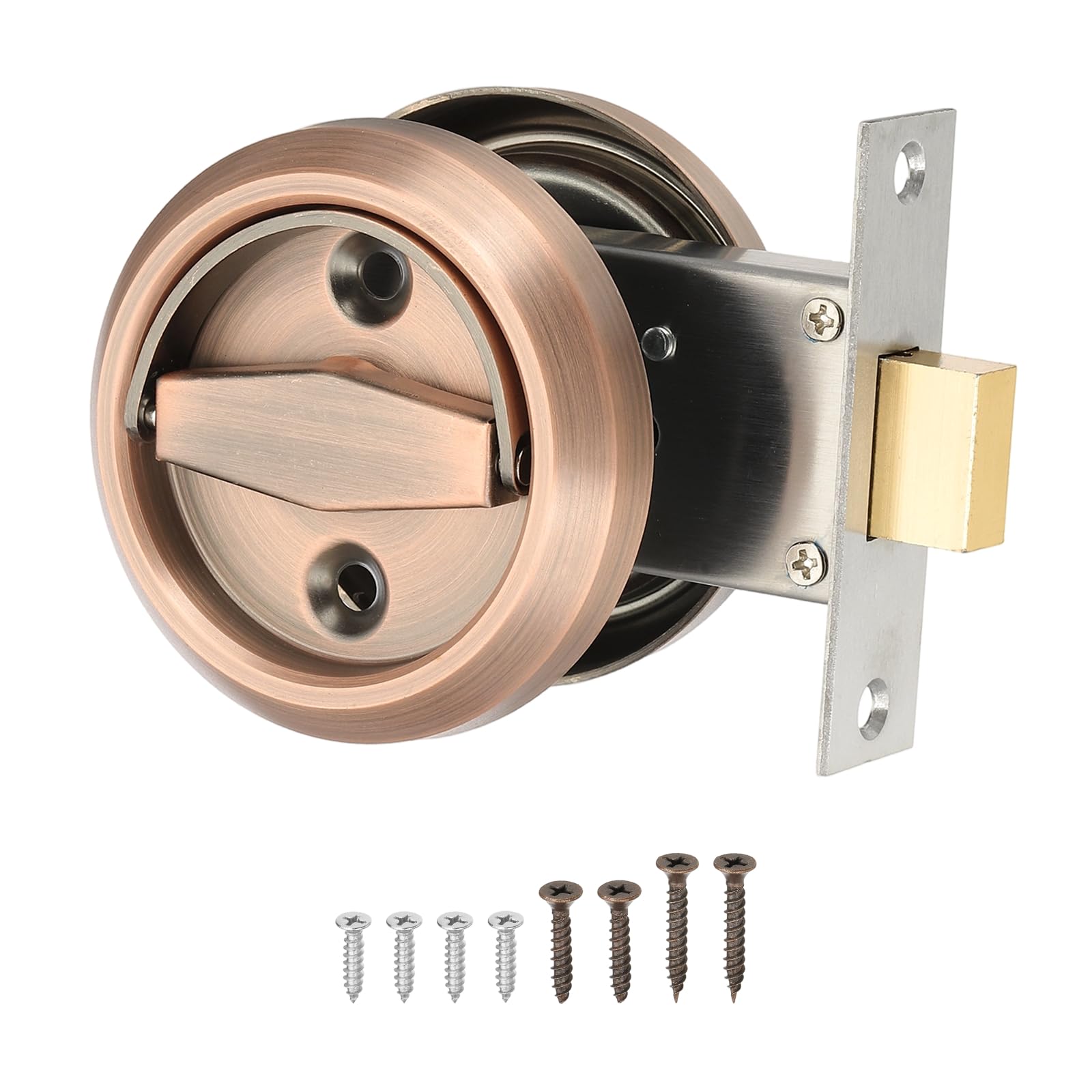 Uxcell Round Recessed Pull 3" Stainless Steel Recessed Door Handle Concealed Brushed Handles Cabinet Hidden Knob with Double Rings for Various Modern Door Red 1Pcs (Door Thick: 30-50mm)