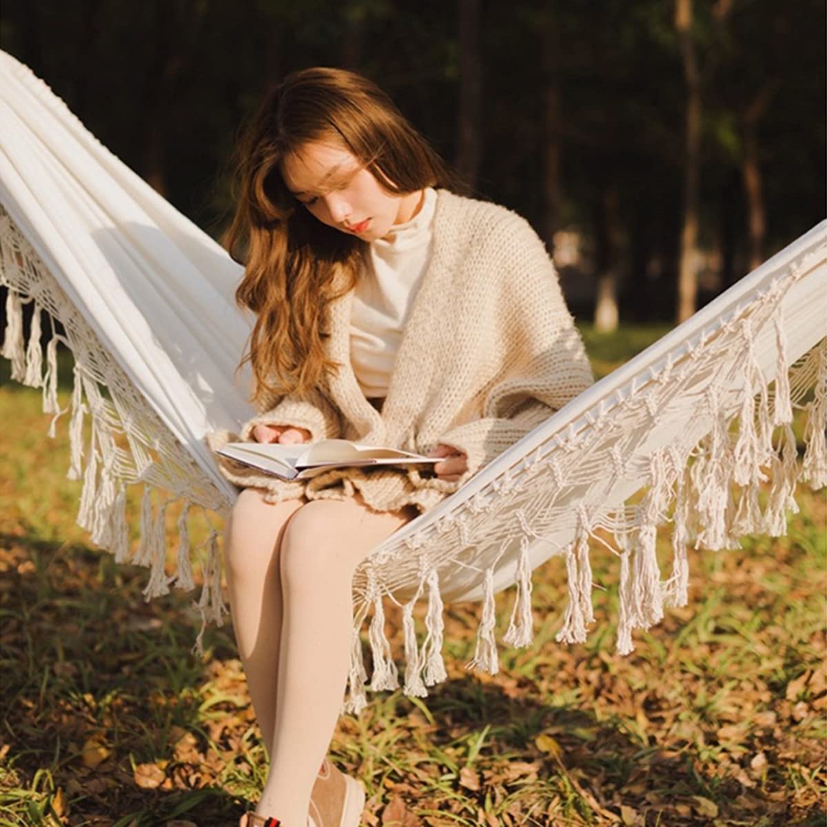 Amazon.co.jp: コットンキャンバスタッセルハンモック、マクラメ