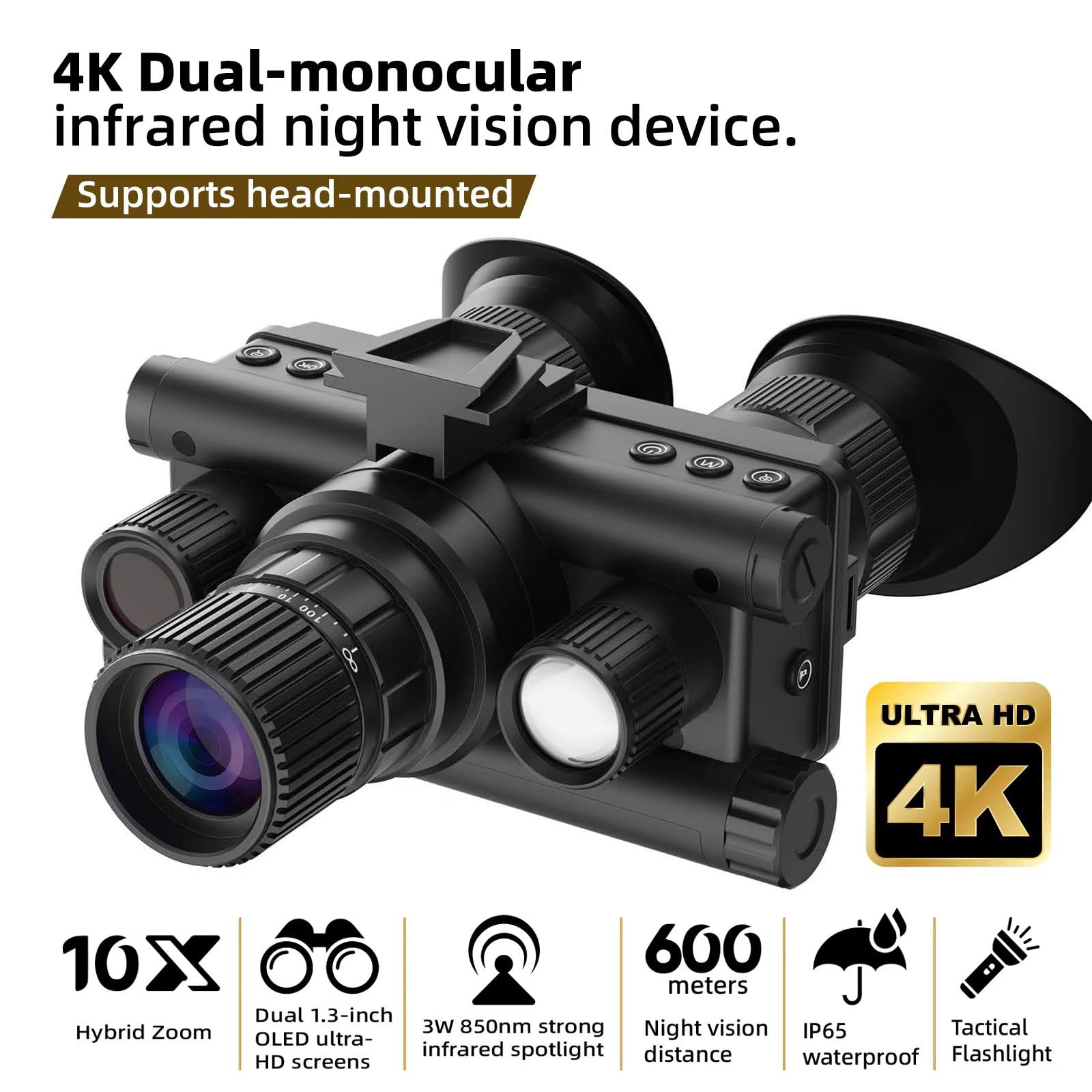 SKIOVEMI 4K Digital Infrared Head Mounted Night Vision Goggles for Adults, Thermal Goggles Military Tactical Night Vision Binoculars with 32G Memory Card