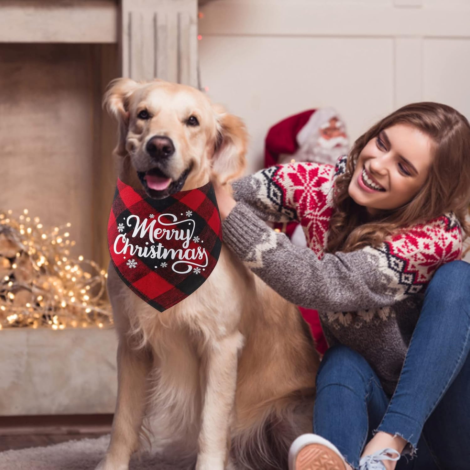 Christmas Dog Bandana Classic Triangle Christmas Print Plaid Pet Scarf Bib Bandana Holiday Accessories Decorations for Small to Large Dogs (G 8