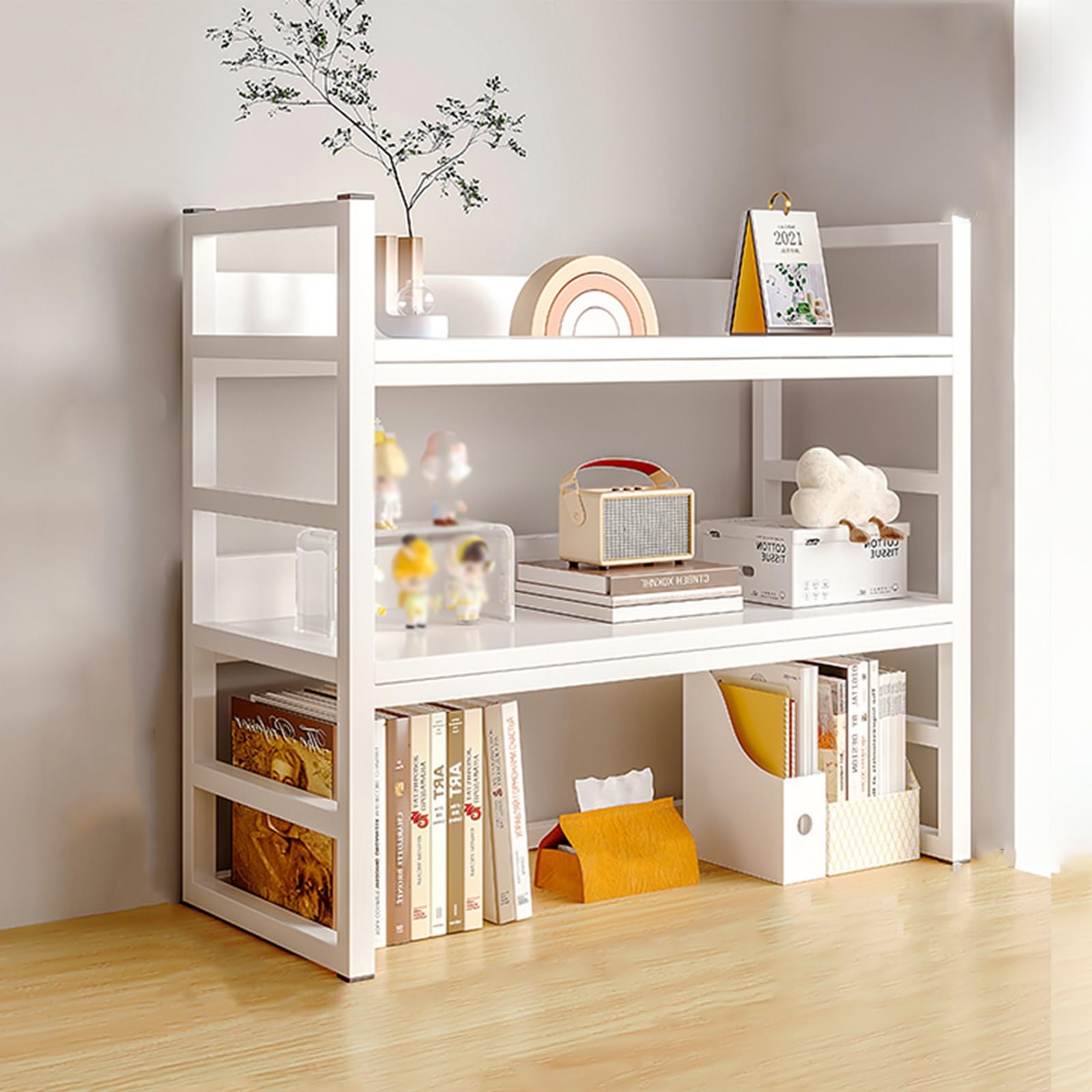 Mensola da scrivania bianca per casa, ufficio e dormitorio, in legno, per studio universitario, salvaspazio, scaffale per libri da scrivania, accessori da scrivania moderni