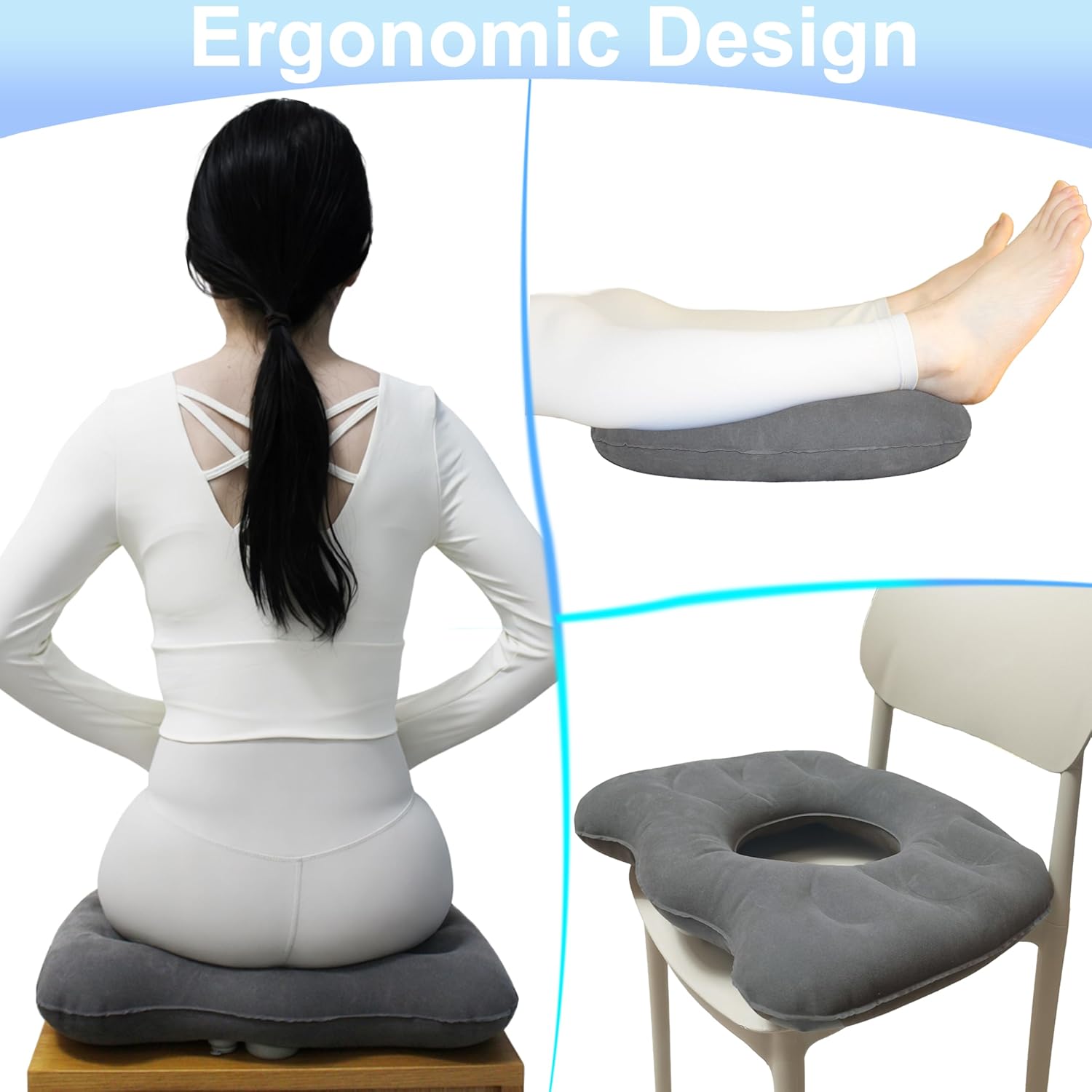 Inflatable Donut Cushion for Bed Sores, Bed Sore Cushions for Butt, Inflatable Seat Cushion for Air Travel, Travel Seat Cushion for Airplane, Tailbone Pillow for Sleeping
