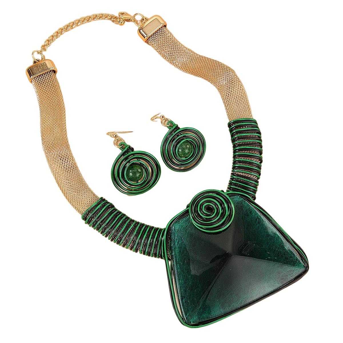 Collar Feng Shui y pendientes para mujer con resina retro 6