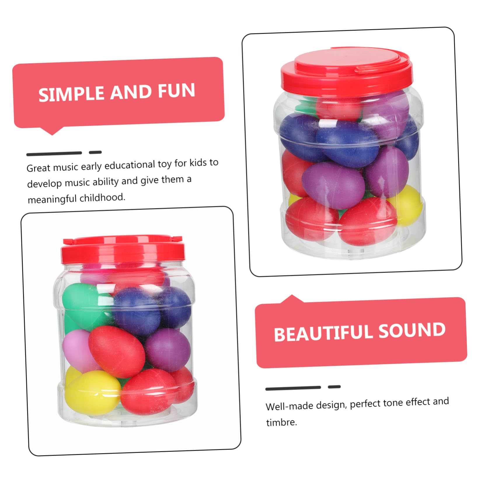 Strumenti Musicali Percussione Uova in Plastica 20 Pezzi Superficie Liscia per Back To School Party e Giochi Educativi per Ragazzo Ragazza Colore Casuale
