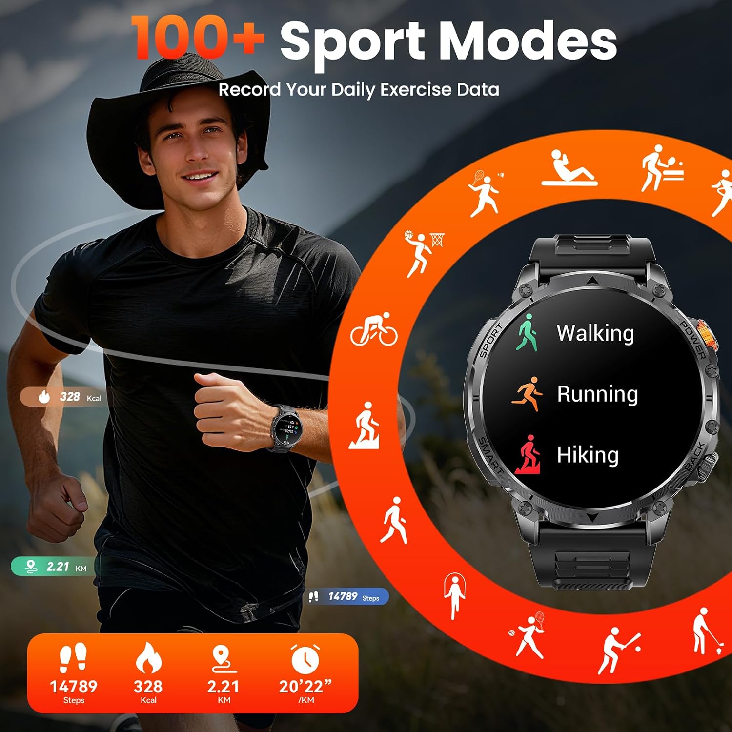 Military Smart Watches for Men, 100-day Battery, 1.7" Smart Watch 2 Bands 8 710IDlpraQL. AC SL1500