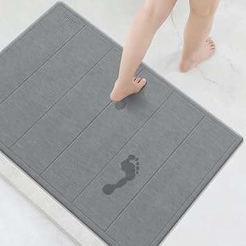 Yolife 32"x 20" Stone Bath Mat Large, Diatomaceous Earth Bath Mat for Bathroom, Super Absorbent Quick Drying Stone Shower Mat, Non-Slip Natural Diatomite Bathroom Floor Mat, Easy to Clean Dark Grey