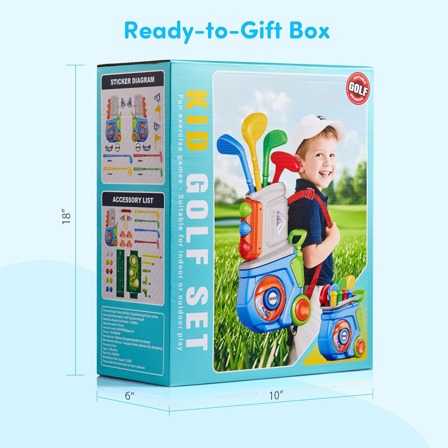 PJG Toddler Golf Set with Mat & Cornhole Board Ages 1 2 3 4 5 Years Old, Plastic Kids Golf Clubs 3-5 with 4 Golf Clubs and 10 Balls, Golf Toy with Cart for Boys and Girls Birthday (Blue)