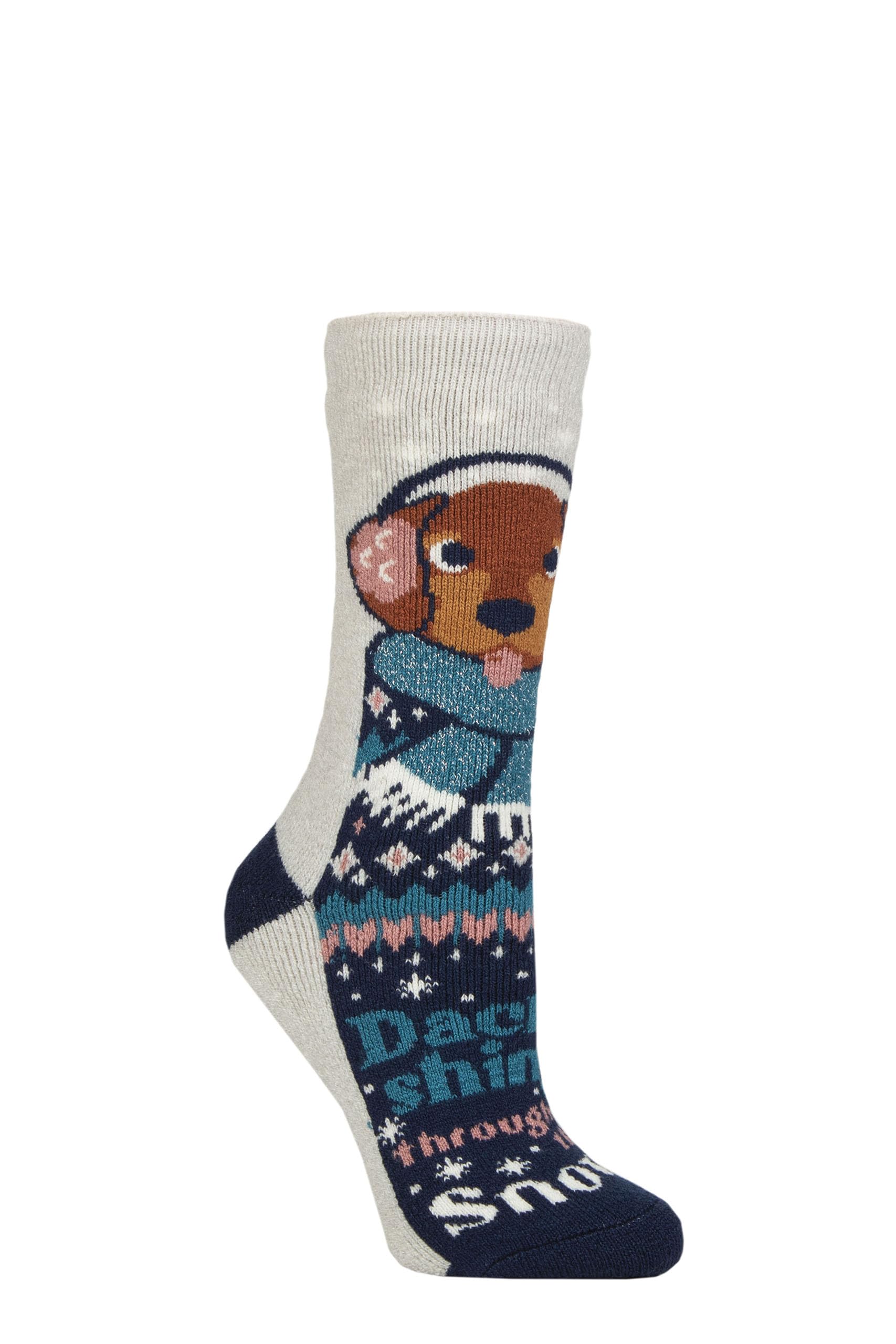 HEAT HOLDERS SOCKSHOP Women's Christmas Sock 1.6 TOG Lite Thermal, Warm, Cosy, Xmas Novelty Patterned Pack of 1 Size 4-8 Dachsing Through the Snow