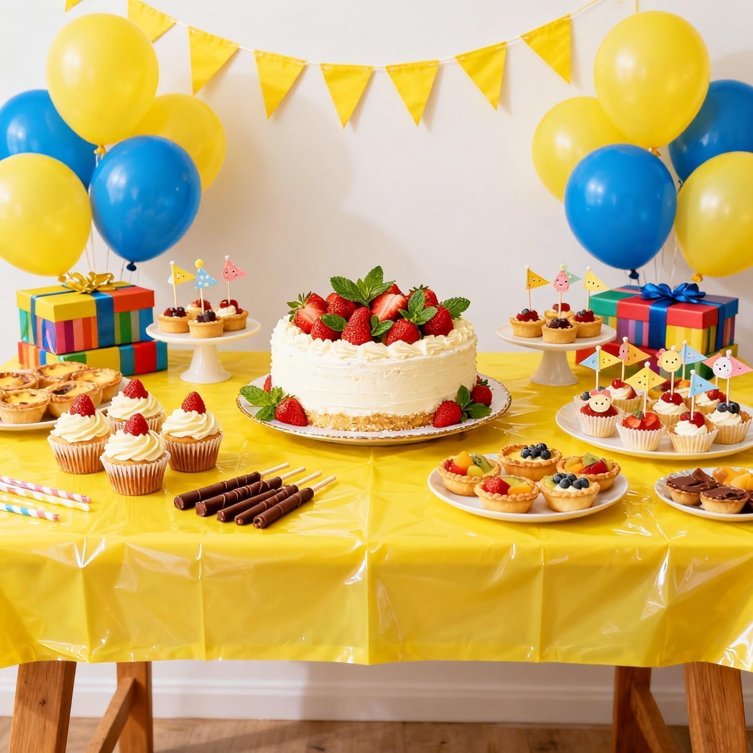 Anime Theme Tablecloths - 4 Pack Include Red, Black and White Color Block and Blue Yellow Tablecloth for Kid's Anime Birthday Decorations Cartoon Ball Supplies image 4