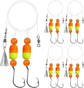 Pompano Rigs for Surf Fishing Saltwater Floats Catfishing Pompano Fishing Rigs with Double Circle Hooks and Pyramid Sinker 5pcs/8pcs
