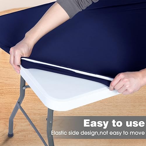 Miniatura 3 de CHENGU Mantel de elastano, ajustable, elástico, ajustable, para mesa de picnic, lavable, plegable, mantel rectangular de poliéster para fiesta de