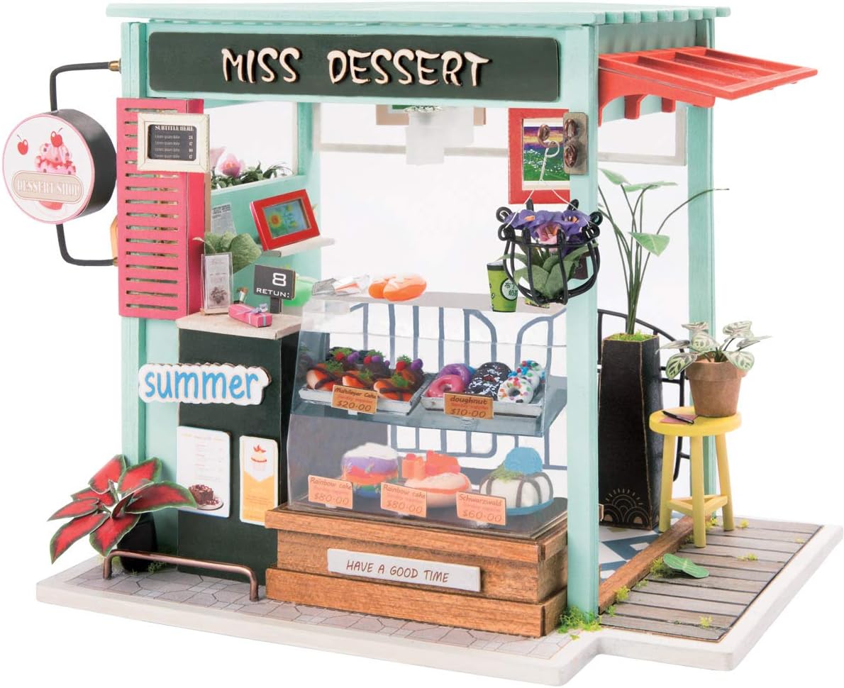 Rolife Dollhouse DIY Craft House Kit-Small Sized Miniature with Accessories and LED-Wooden Model Building Set-Christmas Birthday Gifts for Boys Girls Women Friends(Ice Cream Station)