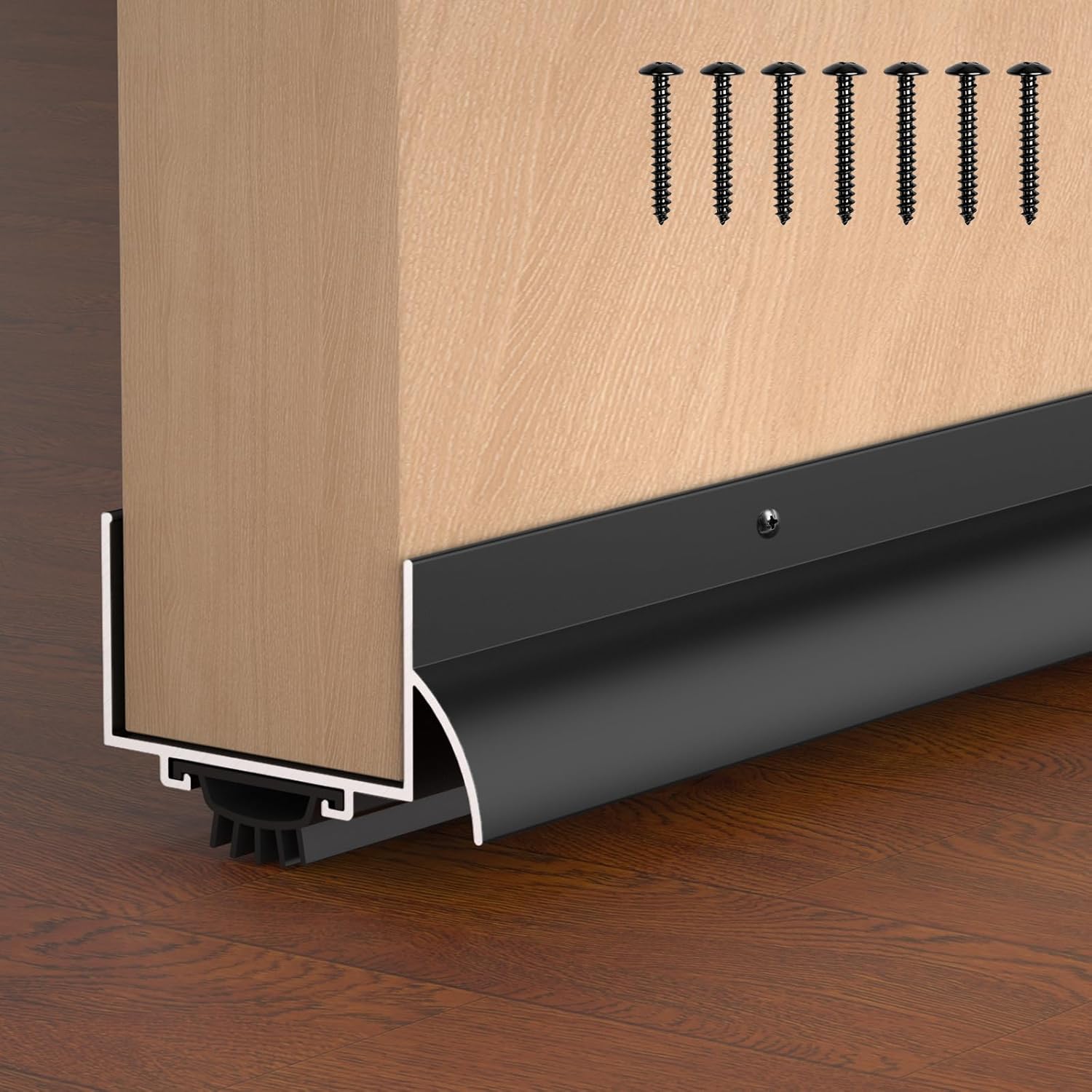 1-3/4" x 36" U Shaped Door Bottom Sweep with Drip Cap, Aluminum Weather Stripping Seal, Metal Screw-on Under Door Seal for Exterior Doors (Black, 1 Pack)