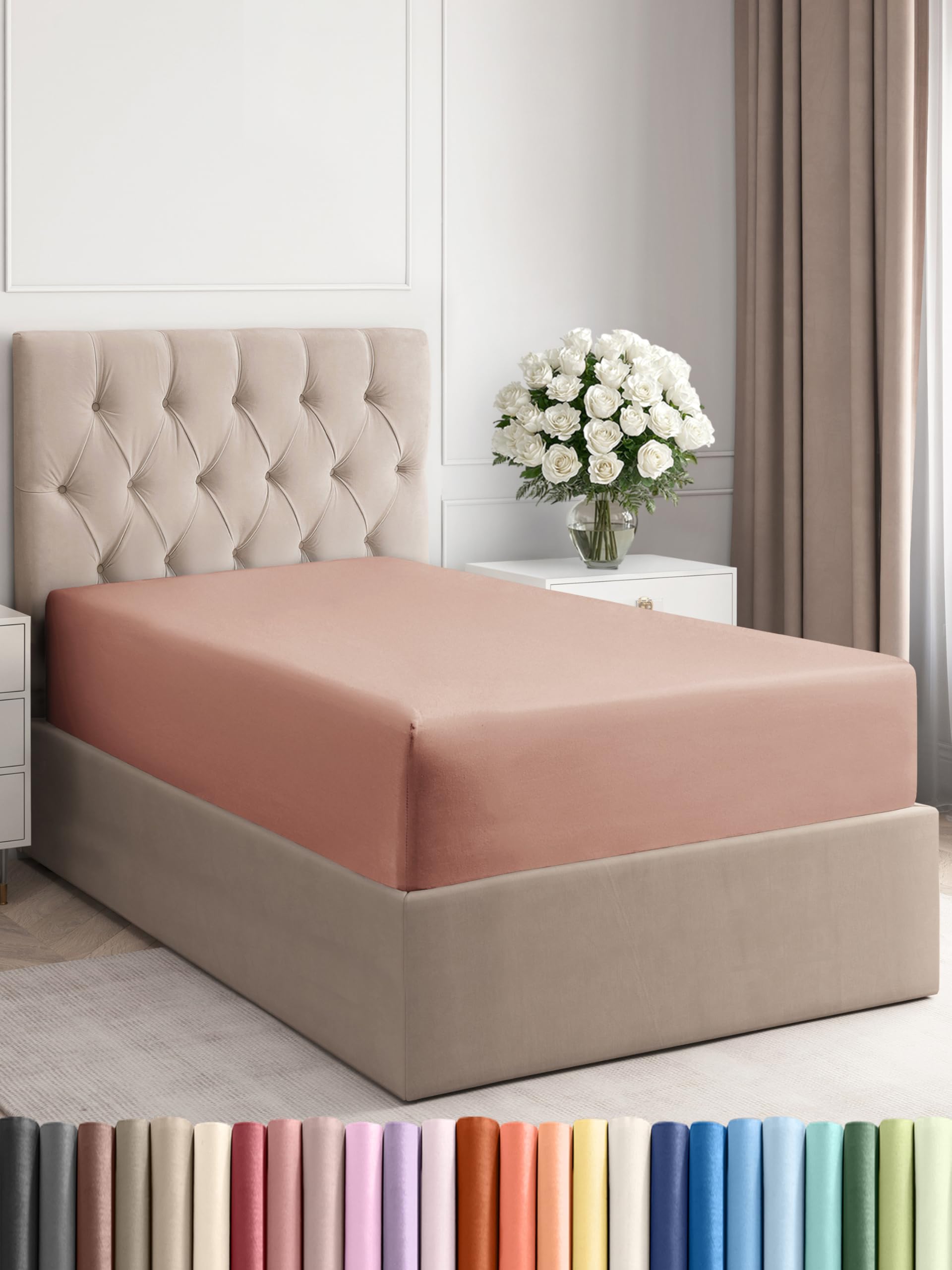 Twin Fitted Sheet - Single Fitted Sheet Only - 8-16" Deep Pockets - Mauve