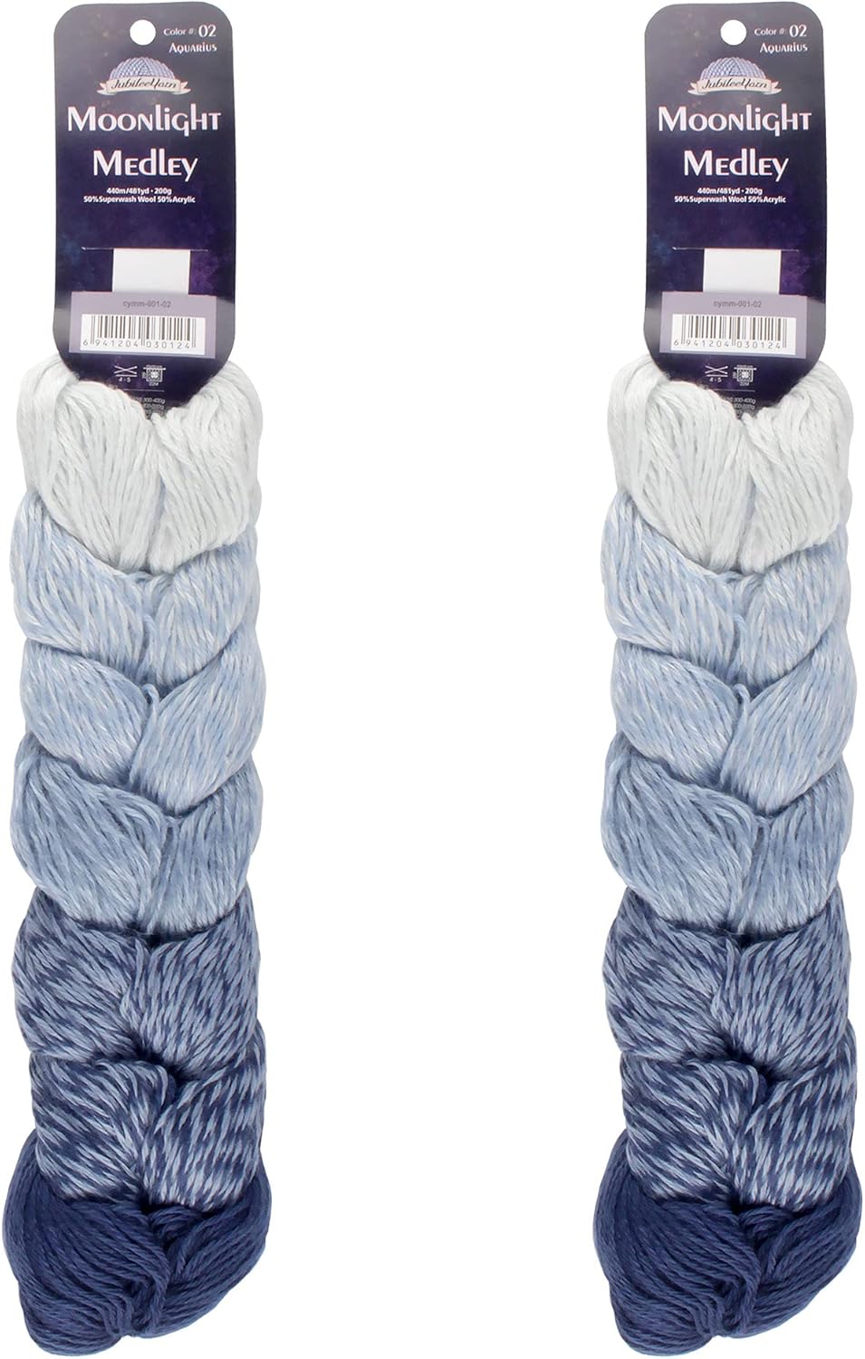 JubileeYarn Moonlight Medley Yarn - Ombre DK Weight Merino Wool/Acrylic - 200g/Hank - Aquarius - 2 Skeins