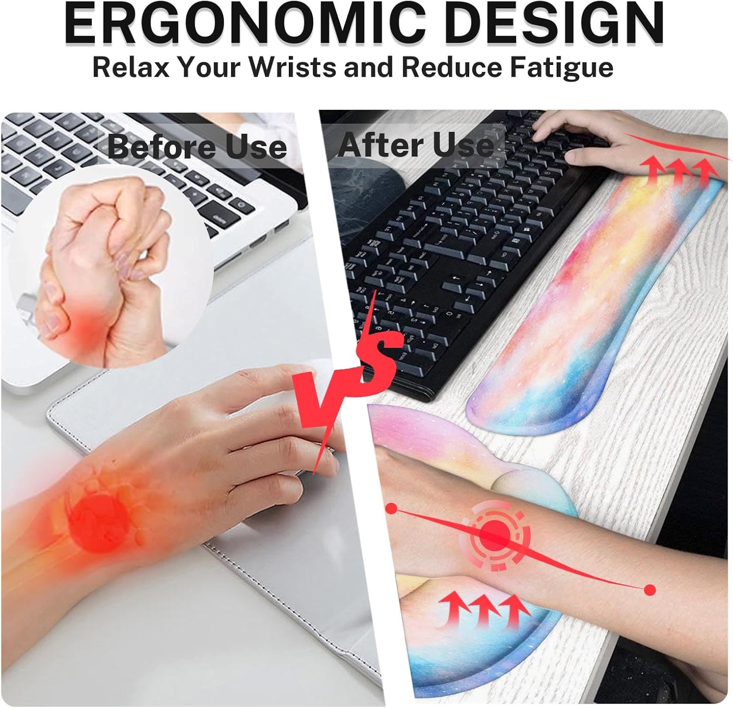 Arttown Iridescent Cloud Desk Mat Cute Mouse Pad Set 4 in 1 Colorful Starry Sky Ergonomic Design Large Desk Pad + Keyboard Wrist Rest + Mouse Wrist Rest + Coaster Suitable for Home Office Study Game