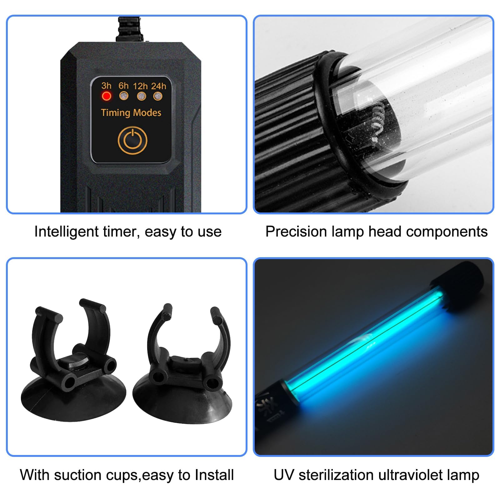 Esterilizador UV con temporizador 9 W para acuario – Lámpara impermeable clarificador para la limpieza de piscinas y casa