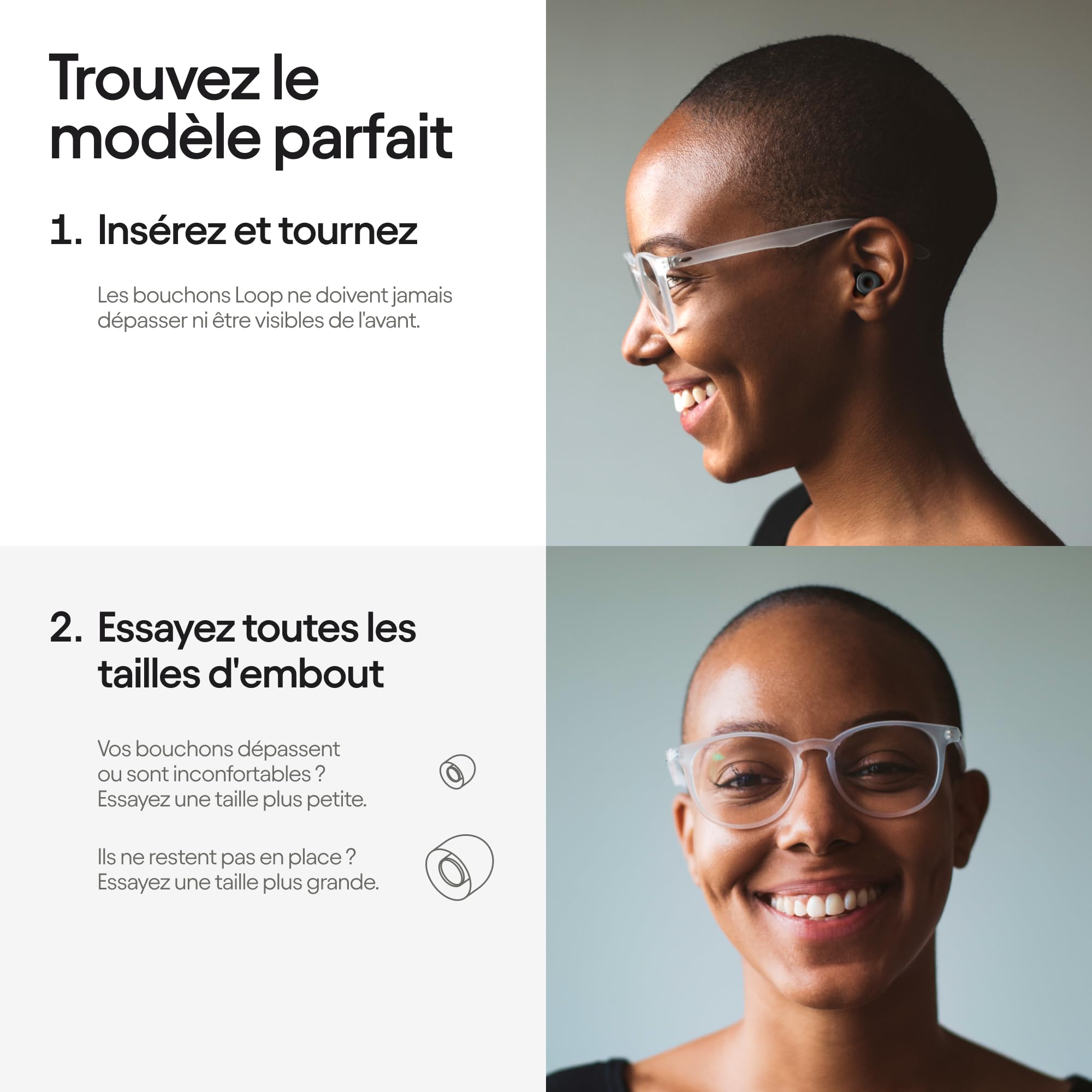 Loop Experience Plus – Bouchons d’Oreilles - Protection Auditive pour Musiciens, DJ’s, Batteurs, Festivals, Concerts et la Vie Nocturne – Réduction de Bruit de 18dB – Noir