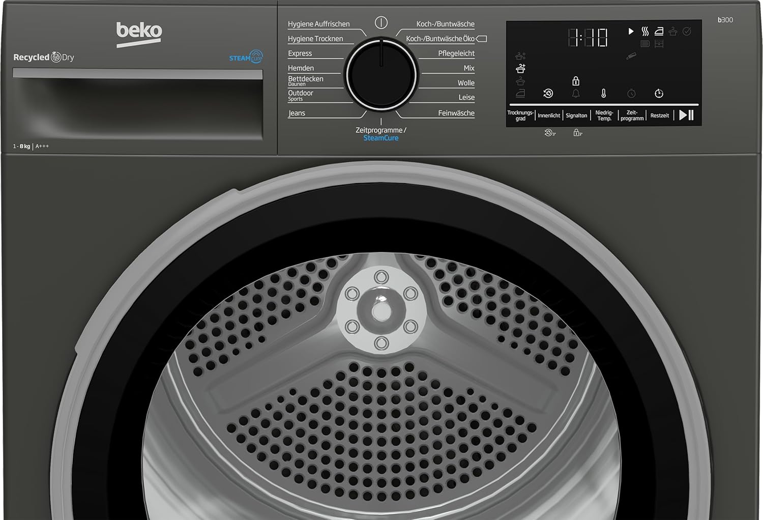 Beko B3T22491M Tumble Dryer Series B300, 8 kg, Front Load, Heat Pump Dryer, 15 Programmes, Sensor Drying, Steam Function, Silent Program, Suitable for Allergy Sufferers, Columnar, Manhattan Grey – Bild 4