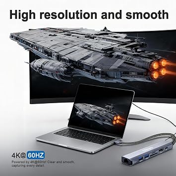 USB C Hub 7-in-1 Gigabit Ethernet Adaptor 4K@60Hz HDMI | USB-C to HDMI Adaptor - 100W PD LAN RJ45 2xUSB 3.0 TF/SD Card Reader USBC Dock for MacBook Air iPad Pro Samsung Laptop