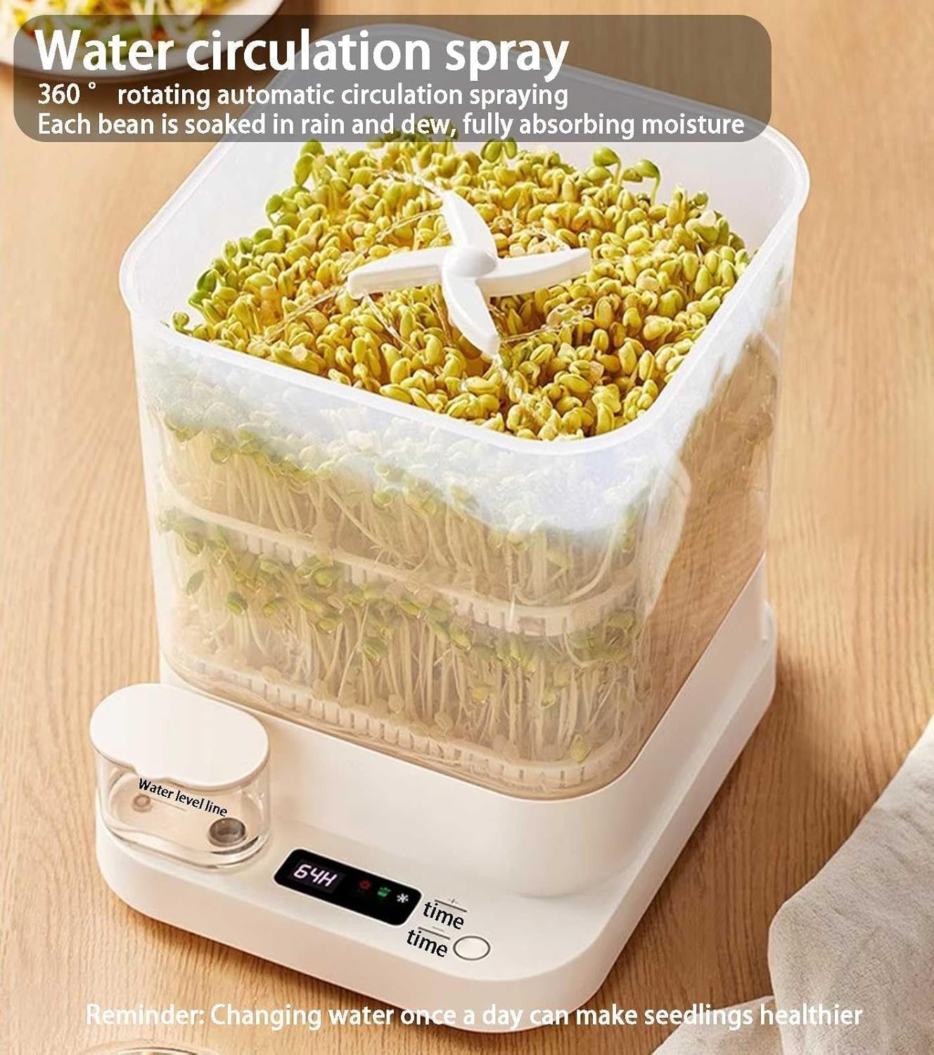 Smart Automatic Bean-Sprouts Machine,Water-Circulation Sprayes 3 Layer Large Capacity Seed-Sprouter Kits,Led Display Time 1.5l Water Tank Bean-Sprouts Maker Smart Bean Sprout Machine Large Capacity