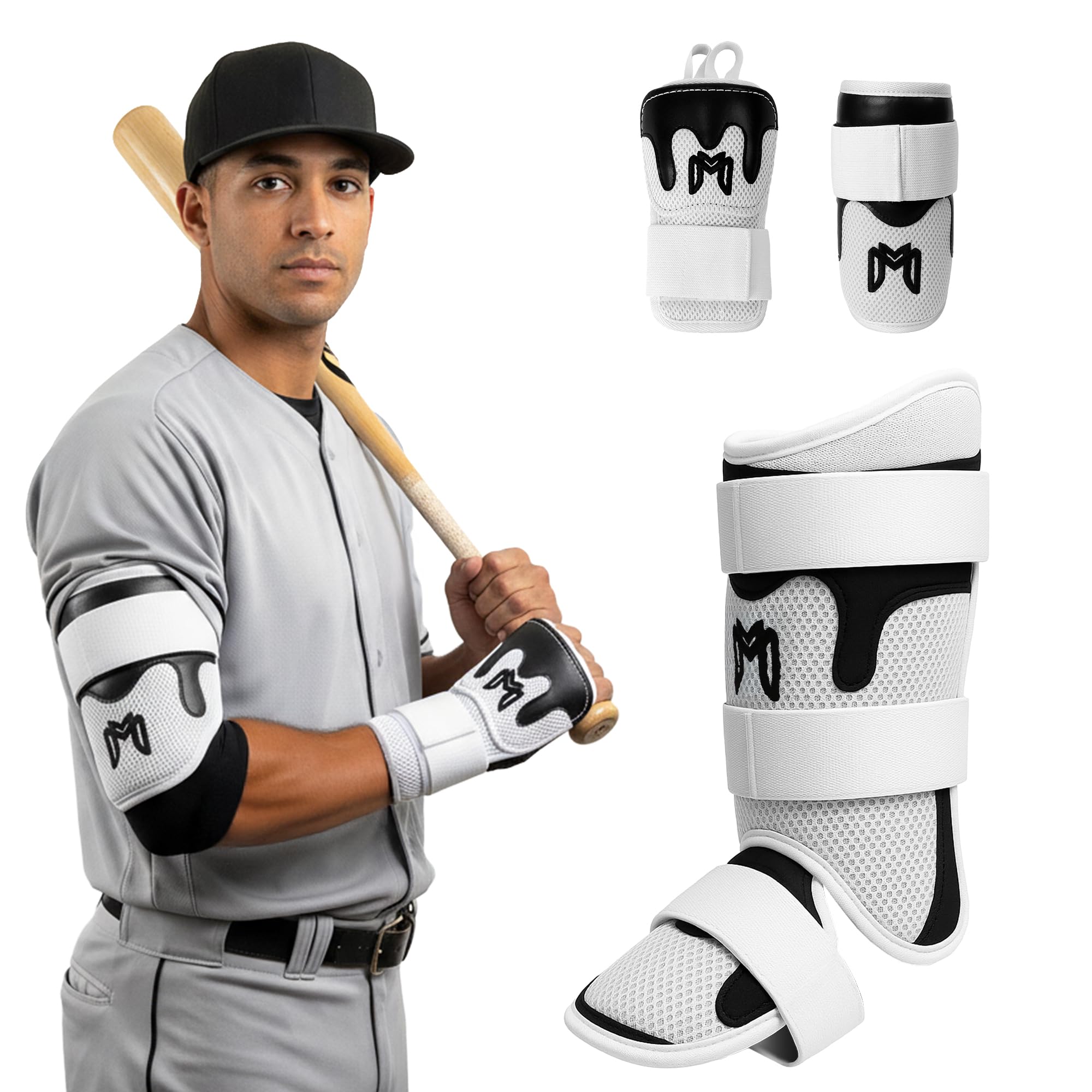 MediCaptain™ TripleGuard – Complete Baseball Protection Kit for Hitters | Hand, Elbow & Leg Guards | Pro-Level Comfort, Breathable Mesh, Impact-Deflecting Design