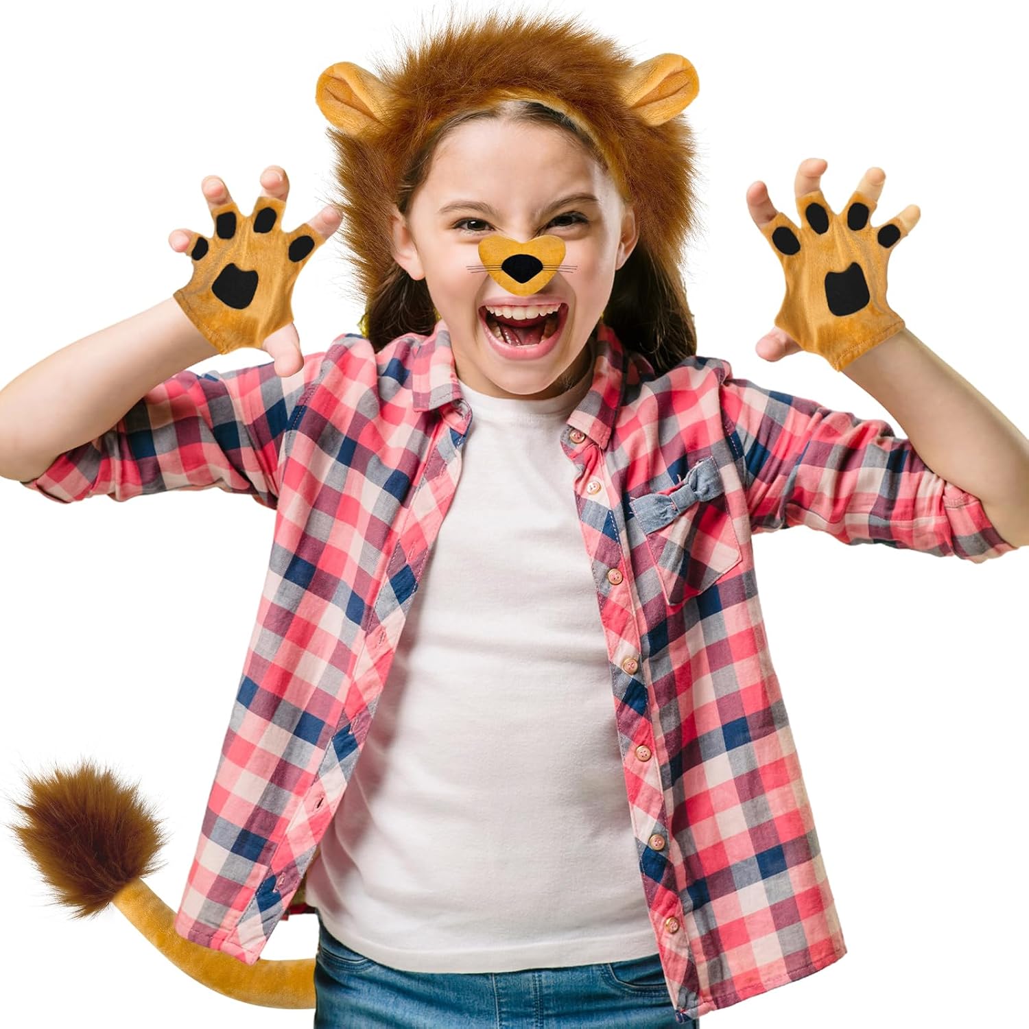 Lion Costume for Adults Lion Ears Headband Tail Nose Bowtie Gloves Halloween Animal Cosplay Party Supplies - Image 7