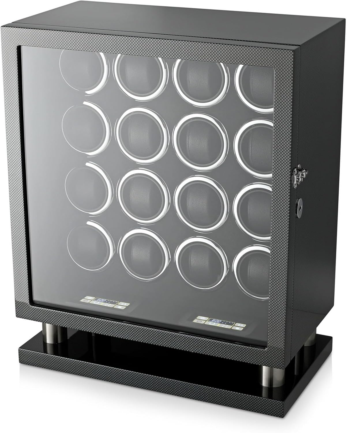 16 Watch Winder for Automatic Watches with LED Interior Light and Coordinated Rotor Stop