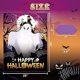 WERNNSAI Halloween Party Games - Scary Birthday Party Games for Kids Pin The Mouth on The Ghost with 24 PCS Stickers Blindfold Halloween Classroom Costume Game Party Favors