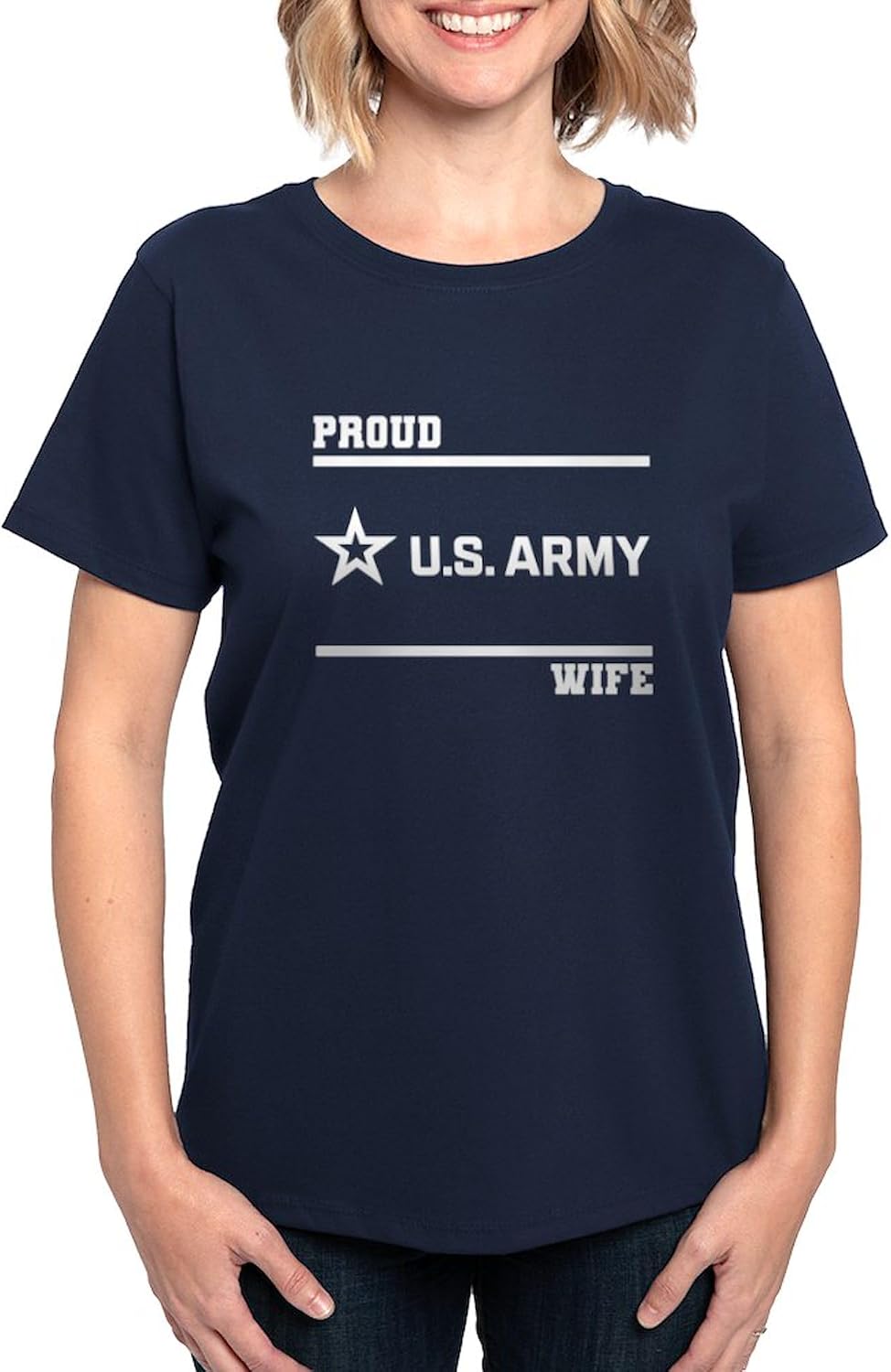CafePress Proud Army Wife White T Shirt Womens Cotton Dark T-Shirt