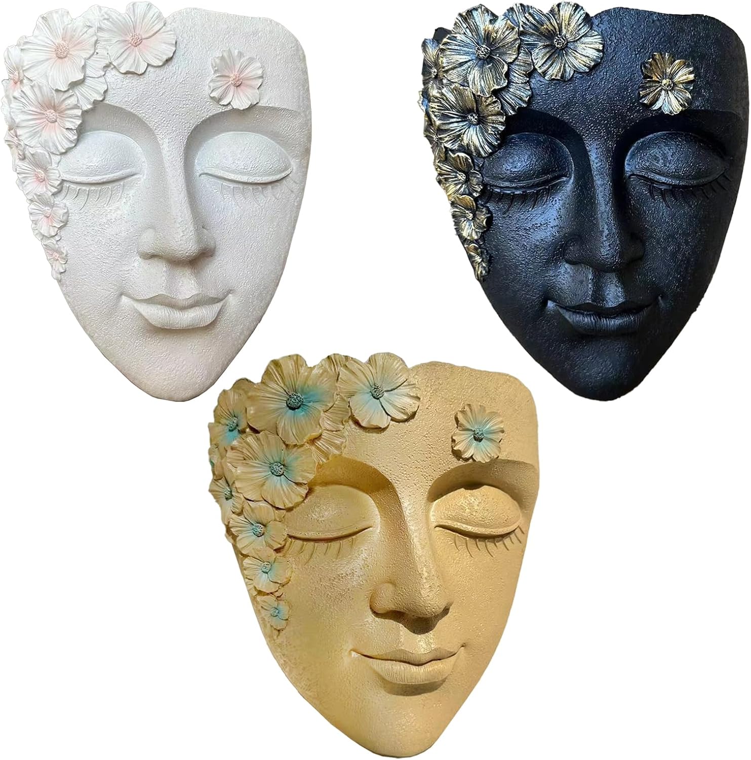 Face Flower Plant Pots, Head Pots Hanging Walls, Resin Planter with Drainage Hole, Outdoor Decoration Flower Pot, Creative Succulent Plant Pots for Walls Porch Terrace Yard(White)