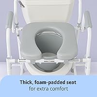Vista 3 de Medline Cómoda de brazo abatible para adultos y personas mayores, asiento acolchado, orinal extraíble, protector contra salpicaduras, brazos