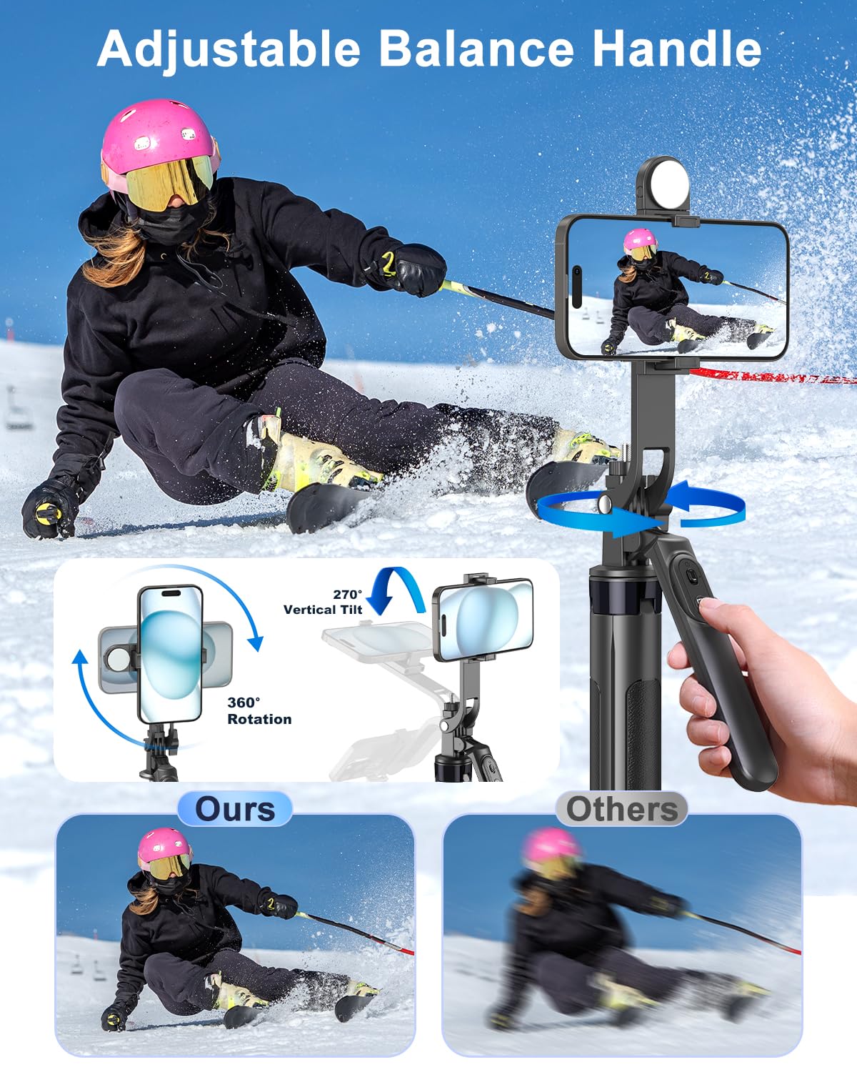 Treppiede per selfie da 175,3 cm con luce