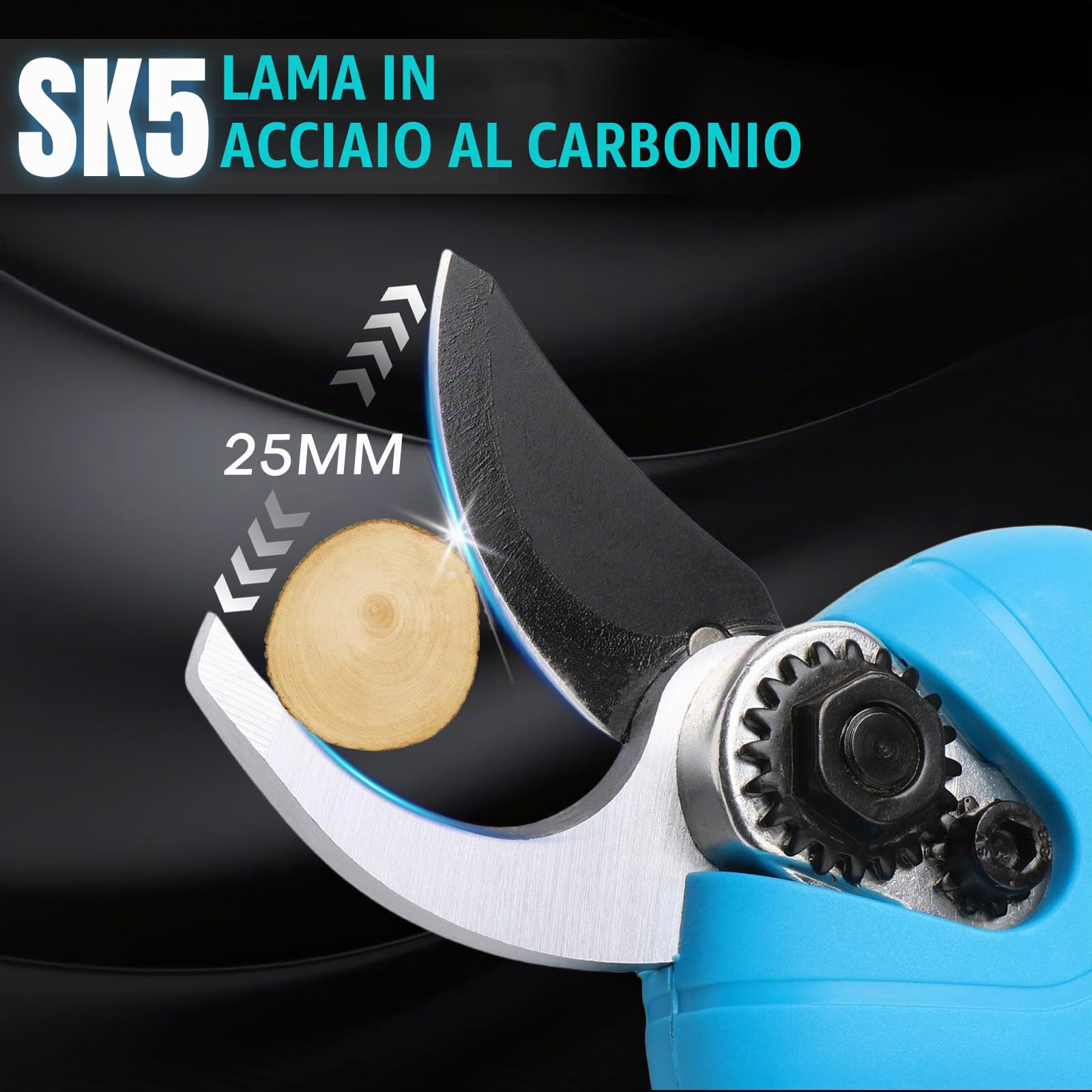 Bostar Forbici da potatura Elettriche Taglierina elettrica senza fili professionale 16,8 V forte lama in acciaio entro 25 mm per alberi da giardino (blu)