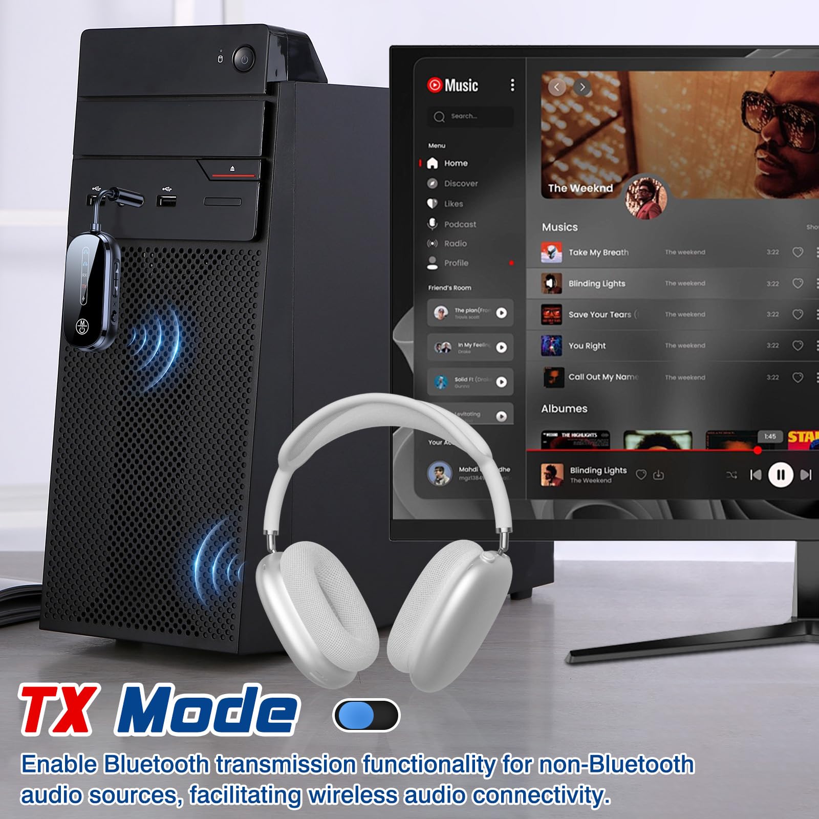 CAUTIOUS 5.4 Ricevitore Bluetooth Aux, 2 in 1 Adattatore Trasmettitore Ultimo Modello, Stabile Trasmettitore Bluetooth per Tv, Cuffie 3.5mm, Adattatore Bluetoot Auto per TV, Telefono Mobile