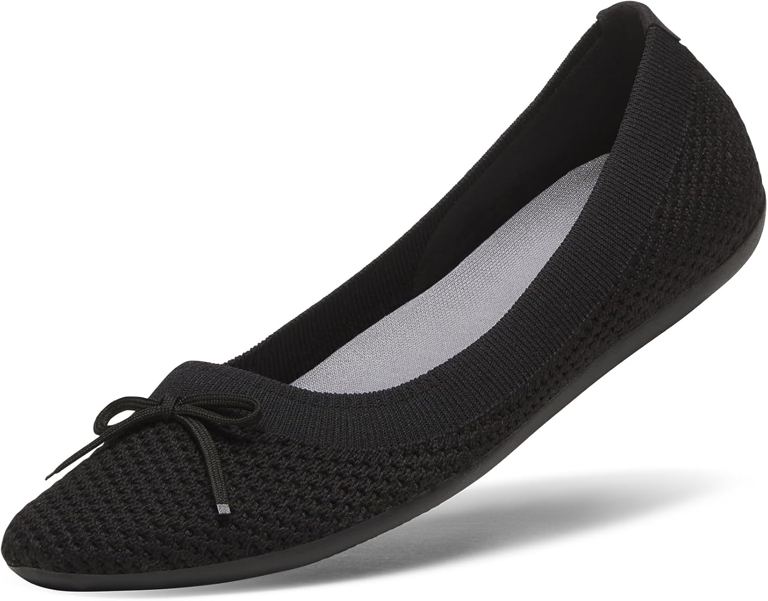 Allbirds Women’s Tree Breezer, Knit Ballet Flats, Slip-On Everyday Round Toe Shoes, Machine Washable Made with Natural Materials - Natural Black - Bow - 5.5 Medium
