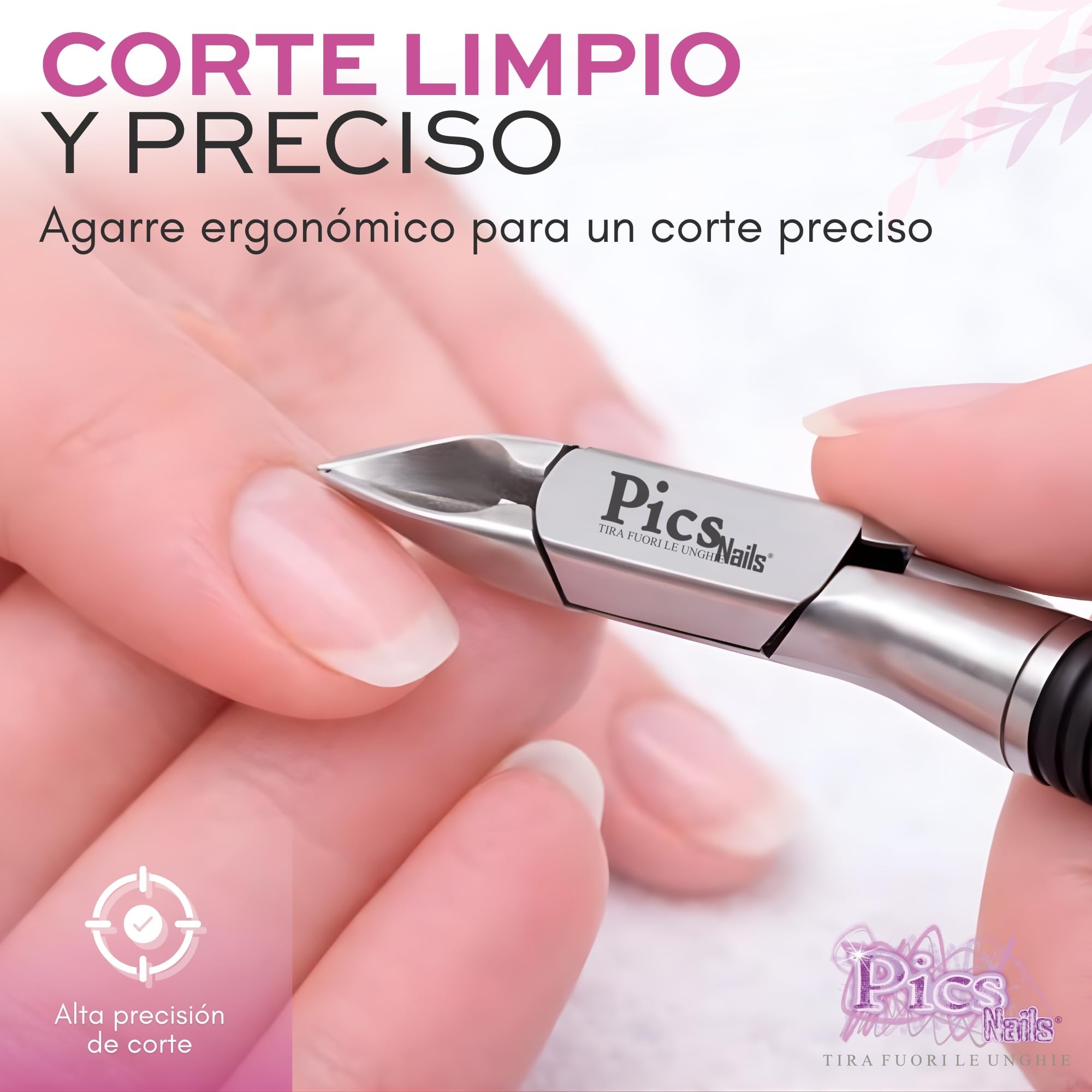 Pics Nails - Corta Cutículas Profesional 8 mm – Alicate para Cutículas de Precisión en Acero Inoxidable, Herramienta de Manicura y Pedicura Profesional