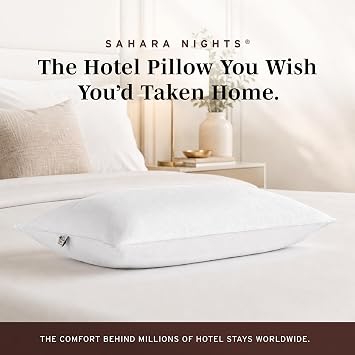 Sobel Westex: 2 Pack Sahara Night | Queen Size | Bed Pillow for Back & Stomach Sleepers | 233 Thread Count 100% Cotton Cover | Gel Fiber Fill | Hotel Quality | Machine Washable | 20x30
