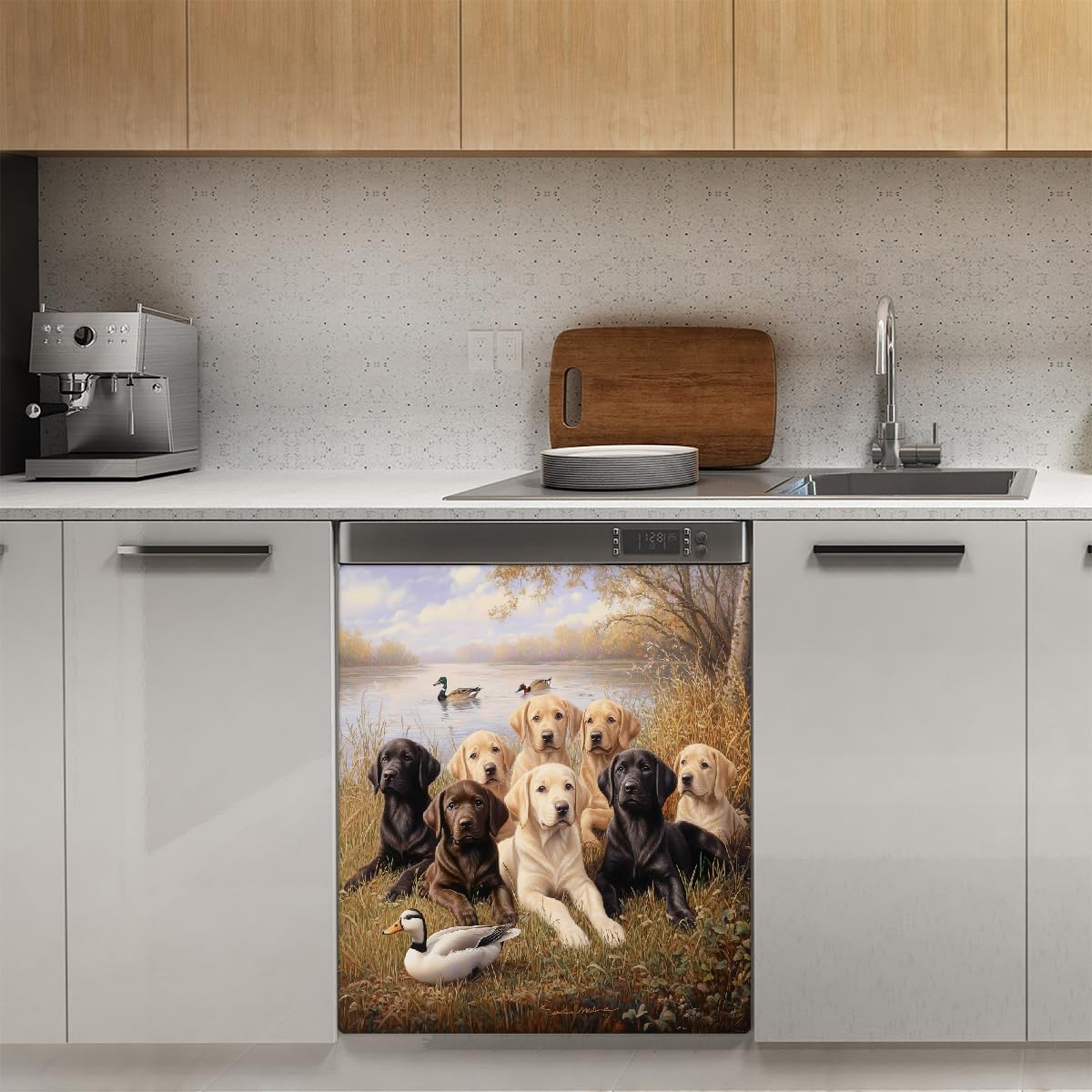 Labrador Retriever Puppies Dishwasher Magnet Cover Decorative Refrigerator Covers Magnetic Reusable Dishwasher Door Cover Kitchen Appliance Sticker Cover 21x26Inch