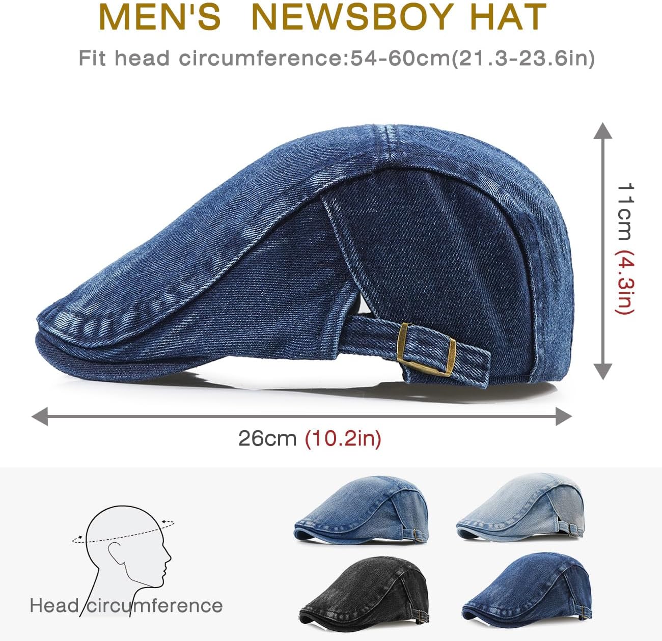 Mens Denim Cotton Newsboy Cap Ivy Gatsby Driving Hunting Cabbie Hat - Image 7
