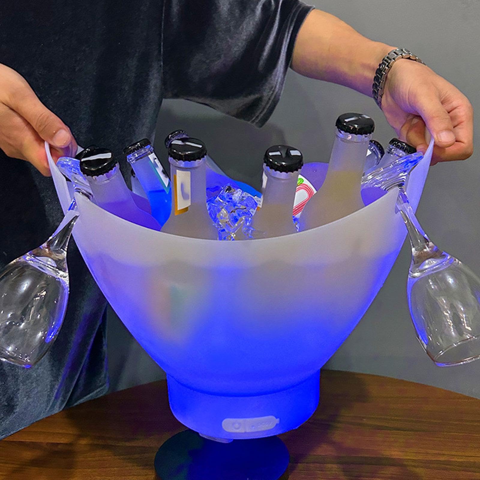 Eiskübel mit LED Beleuchtung für Champagner, Sommerfeste, Grillpartys und andere Feiern (7 Liter) – ideal für Getränkeflaschen und Bier.