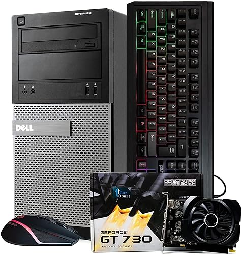 Dell Torre de PC para juegos, Intel i5, 16 GB de RAM, 128 GB SSD 500 GB HDD, Windows 10, Nvidia GT 730 2GB, nuevo paquete RGB 4 en 1 para juegos