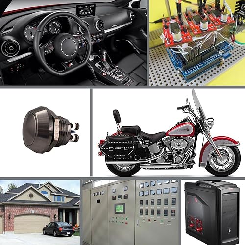 Miniatura 8 de Interruptor de botón momentáneo, URTONE UR123, 1NO SPST CCAC 36V 2A carcasa de metal de acero inoxidable adecuada para agujero de montaje de 0.472in