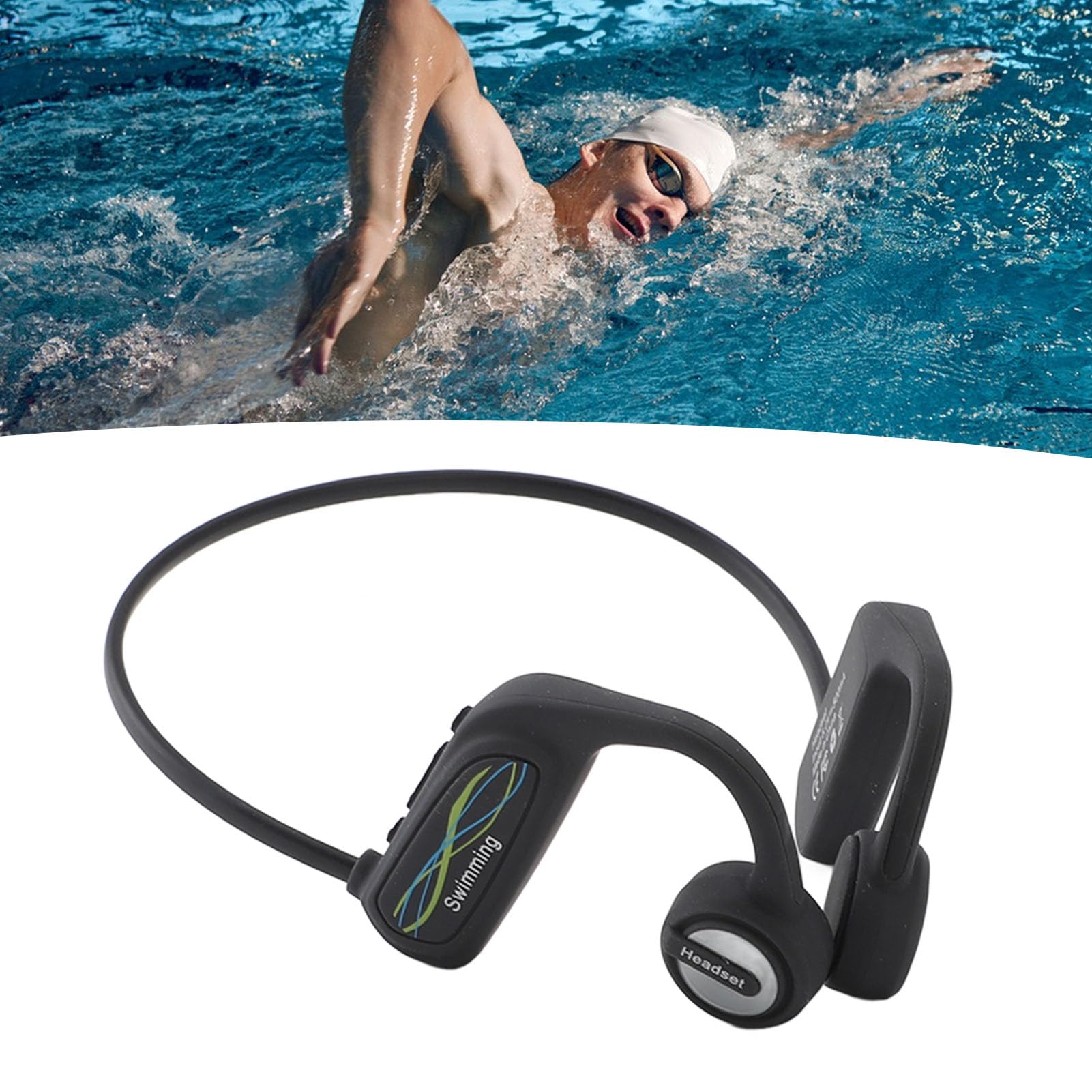 Słuchawki z Przewodnictwem Kostnym, Słuchawki do Pływania Bluetooth 5.0, Wodoodporne Słuchawki Podwodne IP68 Odtwarzacz MP3 Wbudowana pamięć 16G, do Biegania, Jazdy na Rowerze