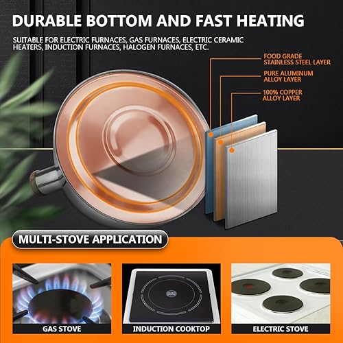 Miniatura 5 de Tetera de acero inoxidable de 2 litros con mango de madera para hervir agua, café, té, leche, etc. (azul)