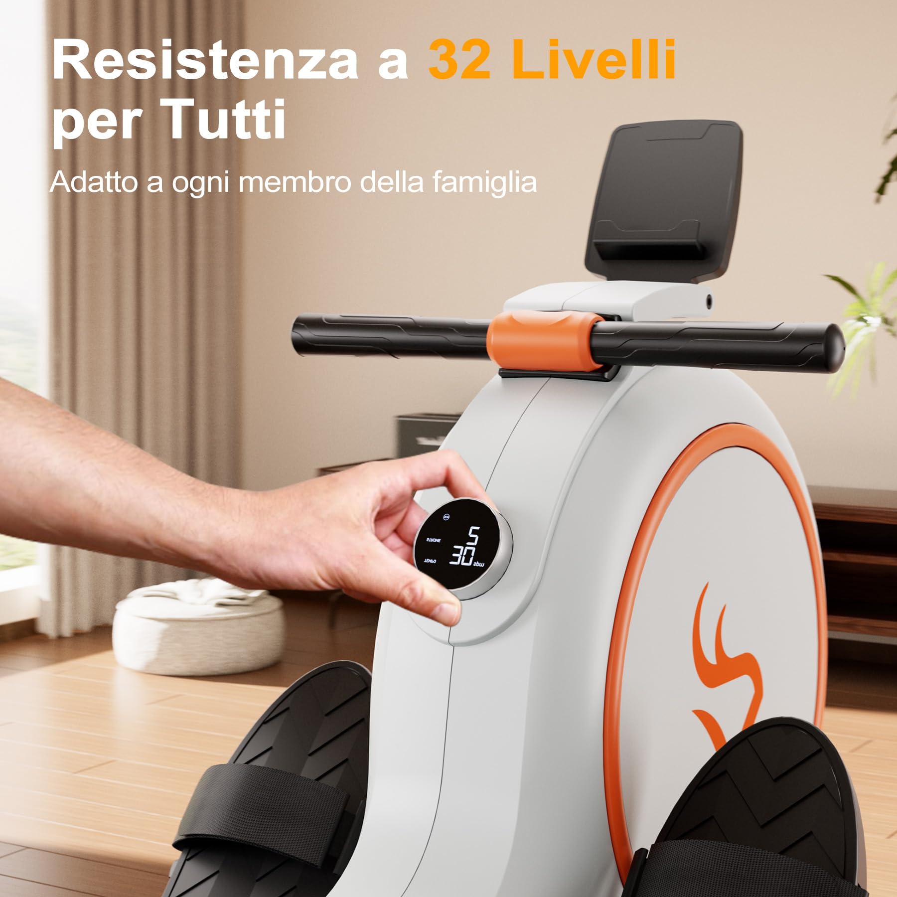Deerrun Vogatore Magnetico 32 Livelli di Resistenza con Display LCD, Vogatore per Casa Capacità di Peso 136 kg,Vogatore Professionale con APP Controllo, Vogatore ad Acqua