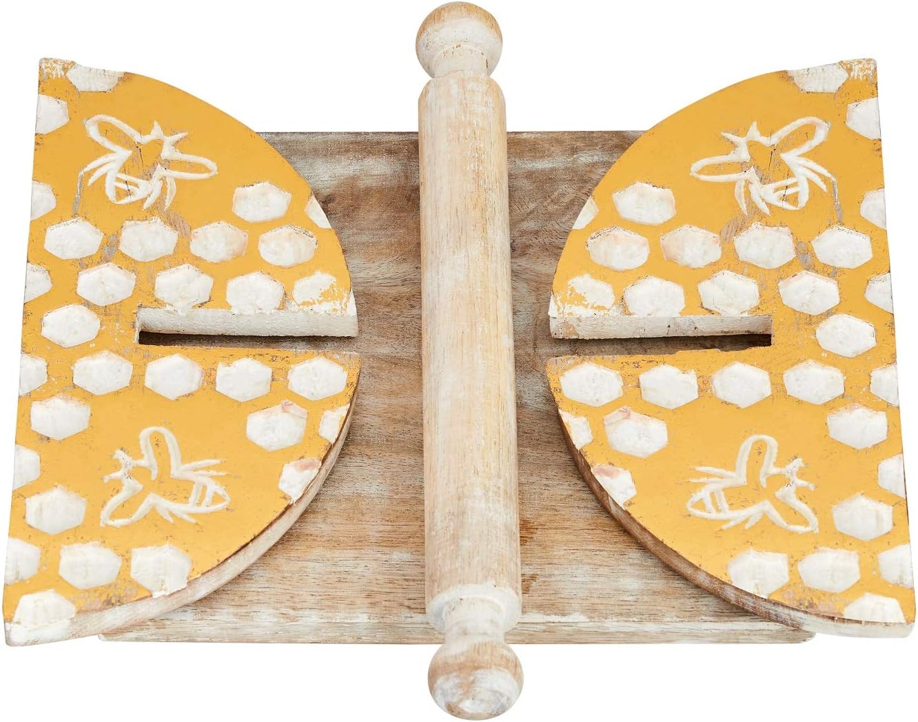 Best Seller Foldable Napkin Holder - Wooden Farmhouse White Honey Bee Kitchen Decor Napkin Holder for Tables - Napkin Holder with Weighted Arm - Modern Flat Napkin Holder - Bar Bathroom Napkin Holder